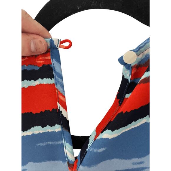 Kenar Women's Tribal Stripe Tank Keyhole Blouse Coastal Art Deco Office Career - Picture 5 of 6